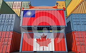 Cargo containers with Taiwan and Canada national flags.