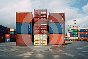 Cargo containers of various colors stacked in a port