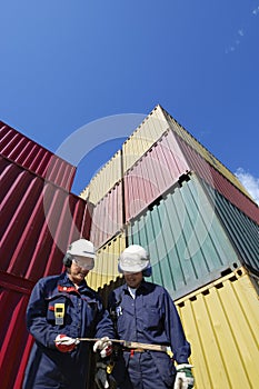 Cargo containers and workers