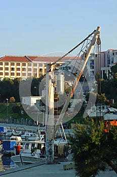 Cargo crane on marina dock