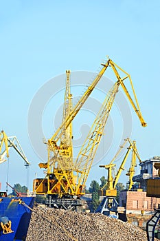 Cargo crane, ship and pig iron