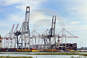 Cargo cranes in a ship yard