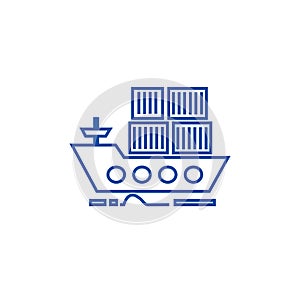 Cargo delivery by sea ship line icon concept. Cargo delivery by sea ship flat vector symbol, sign, outline illustration