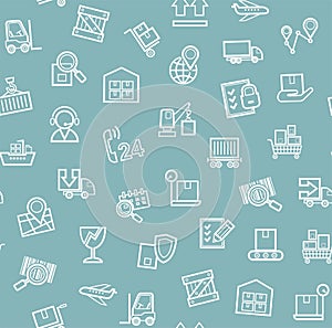 Cargo delivery, seamless pattern, blue, monochrome, contour lines, icons, vector