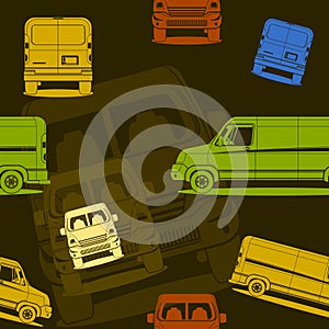 Cargo Delivery Van Vector Illustration With Dark Background Seamless Pattern