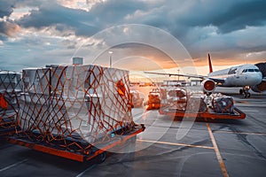 Cargo flights being grounded at an airport, world of air cargo transportation, Generative AI