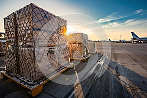 Cargo flights being grounded at an airport, world of air cargo transportation, Generative AI