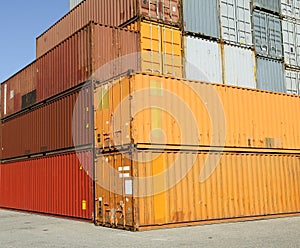 Cargo freight containers at harbor terminal