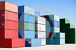 Cargo freight containers at harbor terminal photo