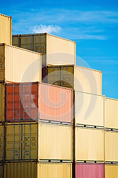 Cargo freight containers stack in harbor