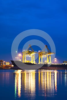 Cargo freight ship and crane during working