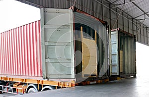 Cargo freight, Shipment, Delivery service. Logistics and transportation. Warehouse dock load pallet goods into shipping container