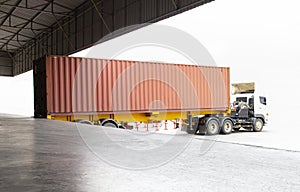 Cargo freight truck, Shipment and Delivery service. Semi-truck trailer loading cargo at warehouse dock. Logistics and Transportati