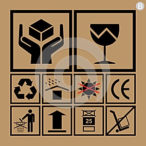 Cargo handling icons used beside the boxes and packaging