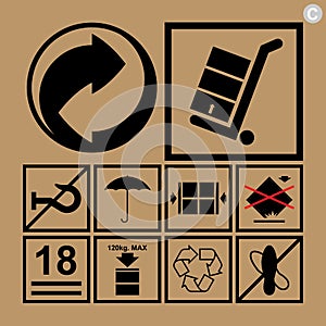 Cargo handling icons used beside the boxes and packaging