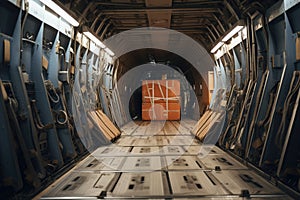 cargo holds inside a commercial airplane, fully loaded