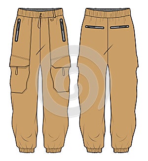 Cargo Jogger bottom Pants design flat sketch vector illustration, Utility pockets pants concept with front and back view,
