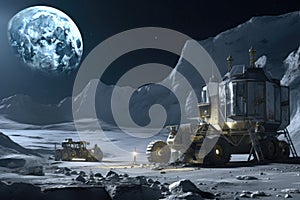 cargo lander delivering supplies to an active lunar base