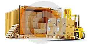 Cargo loading operation, shipment, delivery, logistics and freight transportation concept