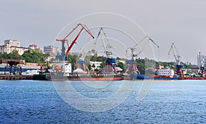 Cargo loading on ships for shipping goods around the world, logistics industry business and economy promotion