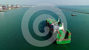 cargo logistic container ship sailing in sea to import export goods and distributing products to dealer and consumers worldwide,