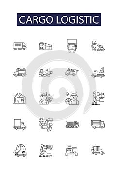 Cargo logistic line vector icons and signs. Logistics, Shipping, Delivery, Tracking, Transportation, Management