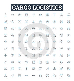 Cargo logistics vector line icons set. Shipping, tracking, distribution, management, scheduling, planning