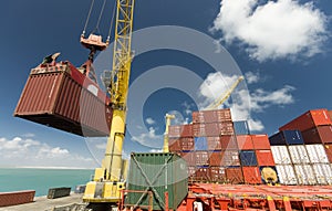 Cargo operation in port, Brazil, South America.