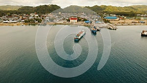 Cargo and passenger transit port in Dapa city aerial view .Siargao island, Philippines.