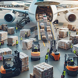 Cargo plane at the airport is loading goods for delivery, illustration of loading goods at the airport 2