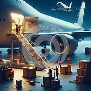 Cargo plane at the airport is loading goods for delivery, illustration of loading goods at the airport 5