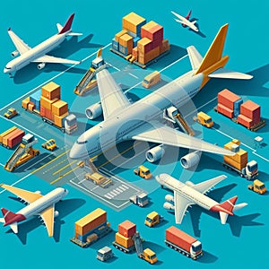 Cargo plane at the airport is loading goods for delivery, illustration of loading goods at the airport 6