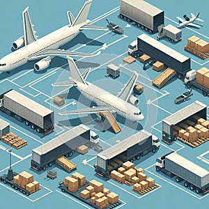 Cargo plane at the airport is loading goods for delivery, illustration of loading and unloading of goods at the airport 2