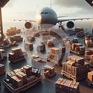 Cargo plane at the airport is loading goods for delivery, illustration of loading and unloading of goods at the airport 5