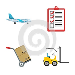Cargo plane, cart for transportation, boxes, forklift, documents.Logistic,set collection icons in cartoon style vector