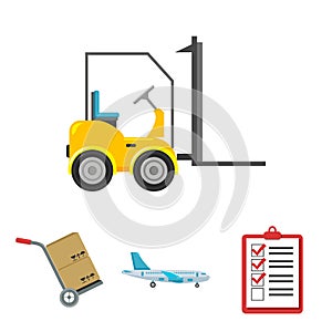 Cargo plane, cart for transportation, boxes, forklift, documents.Logistic,set collection icons in cartoon style vector