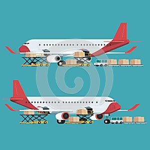 Cargo plane transportation and Loading at airport. concept Vector illustration