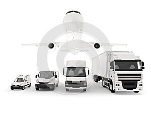 Cargo plane, truck, lorry and delivery cars