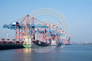 Cargo port of Hamburg on the river Elbe, Germany