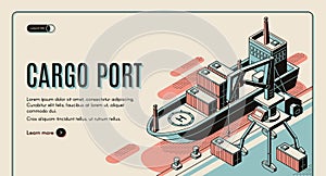 Cargo port isometric vector landing page template