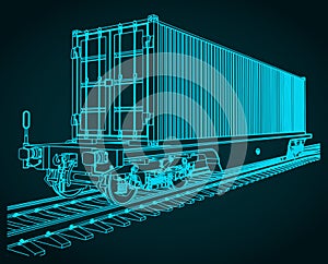 Cargo railway platform with a container illustration