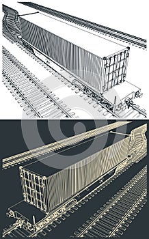 Cargo railway platform with a container illustrations