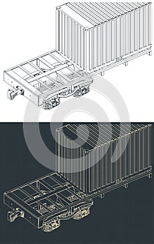 Cargo railway platform with container