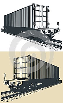 Cargo railway platform with a container