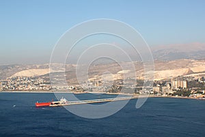 Cargo Red Ship at Chekka Harbor in Lebanon