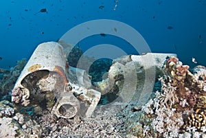 Cargo remains of a shipwreck underwater.