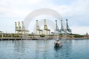 Cargo sea port with boat in Singapore