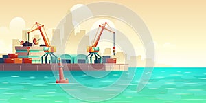 Cargo seaport on metropolis harbor cartoon vector