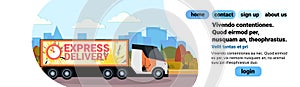 Cargo semi truck delivery transport international transportation shipping industrial highway concept cityscape landscape