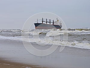 Cargo ship in Baltic sea near Klaipeda port, Lithuania